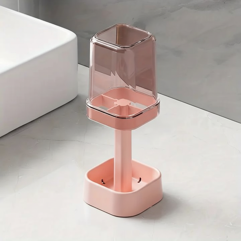 Toothbrush Holder with Dust Lid in Food-Grade Plastic | Bathroom Counter Organizer for Floss and Toothpaste | 4 Colors