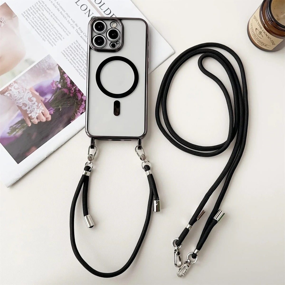 Crossbody MagSafe Phone Case for iPhone 16 15 14 and 13 | Slim Shockproof Cover with Adjustable Neck Strap