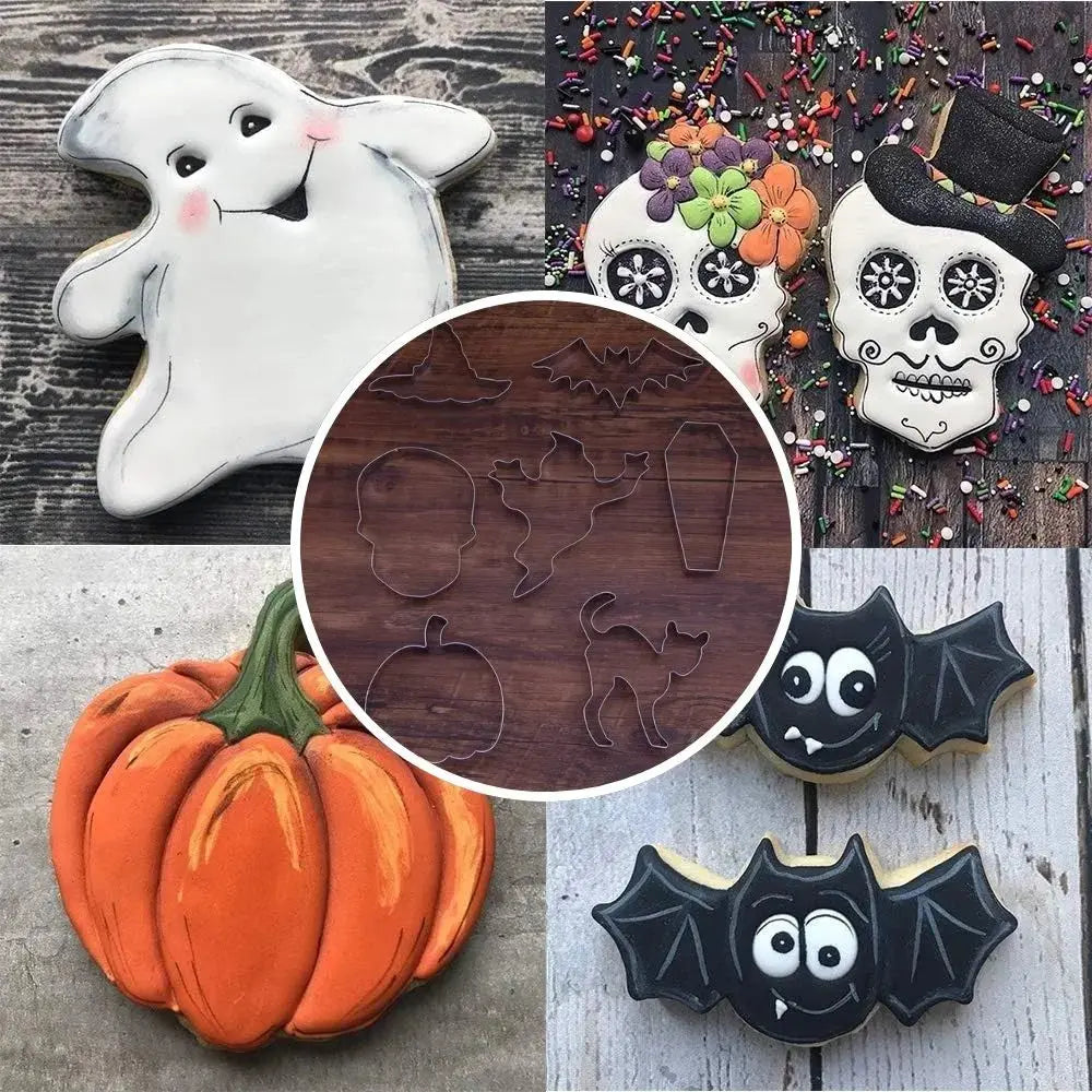 Seven-piece Halloween cookie cutter set in stainless steel