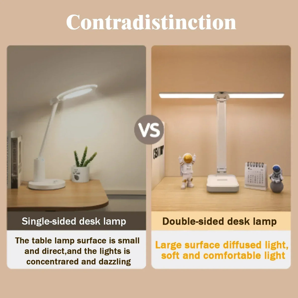 Folding LED Desk Lamp with a Double Sided Panel | Dimmable Light for Study or Bedside | USB Powered or 2000 mAh Battery