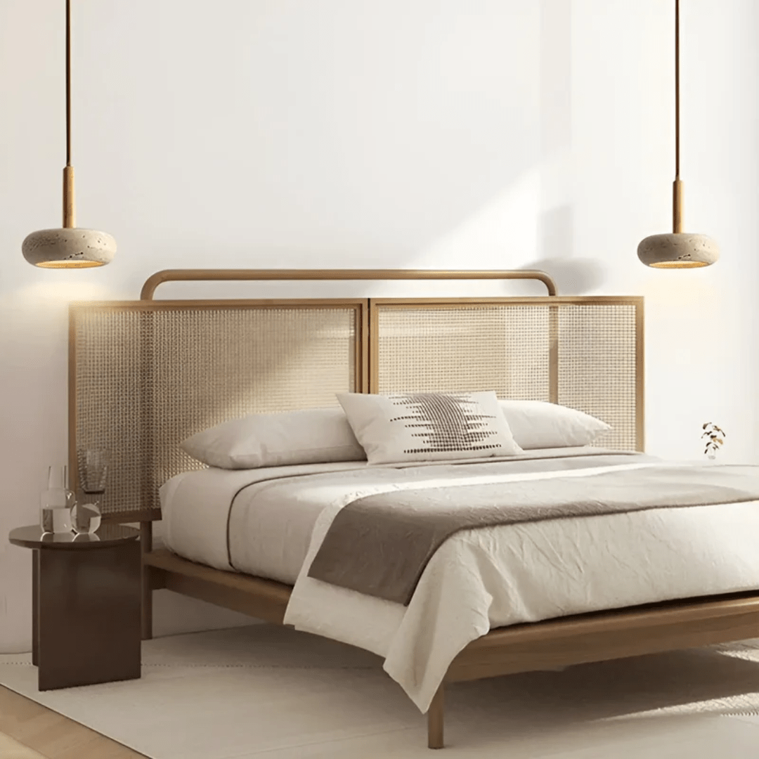 TRANQUILHALO - Retro LED ceiling light made of wood and stone for a calm atmosphere product image