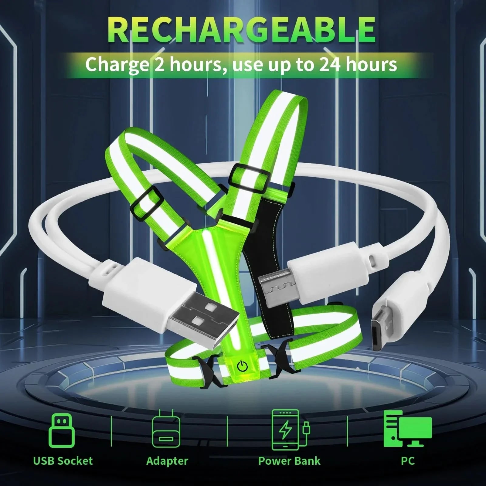Rechargeable LED Running Vest Reflective Visibility