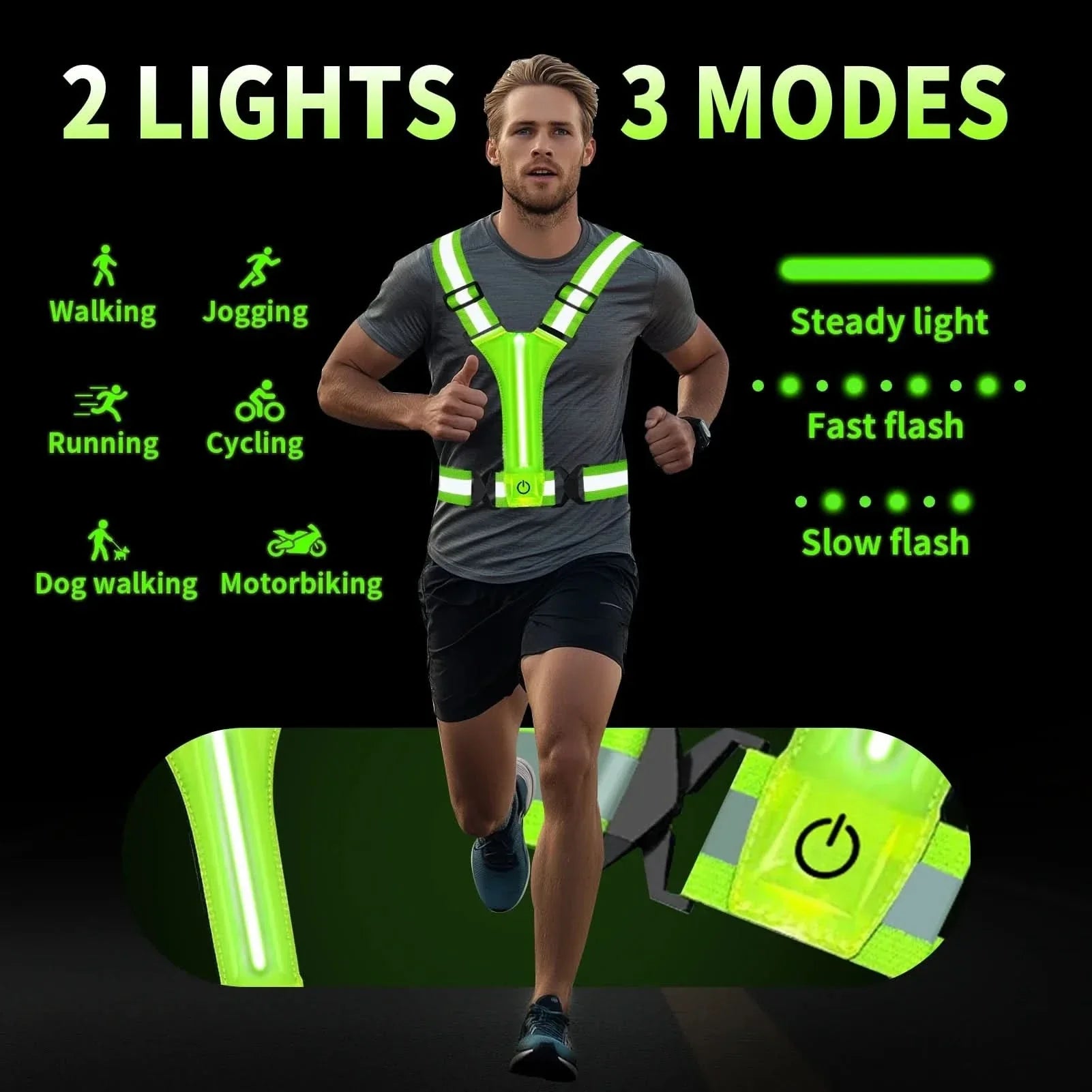 Rechargeable LED Running Vest Reflective Visibility