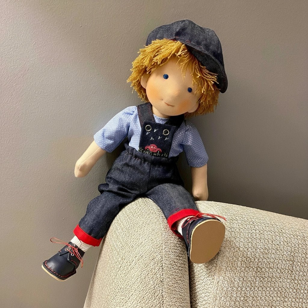MELLOMINA – Handmade Waldorf doll made of pure cotton with 11.8 in tall, soft body for children