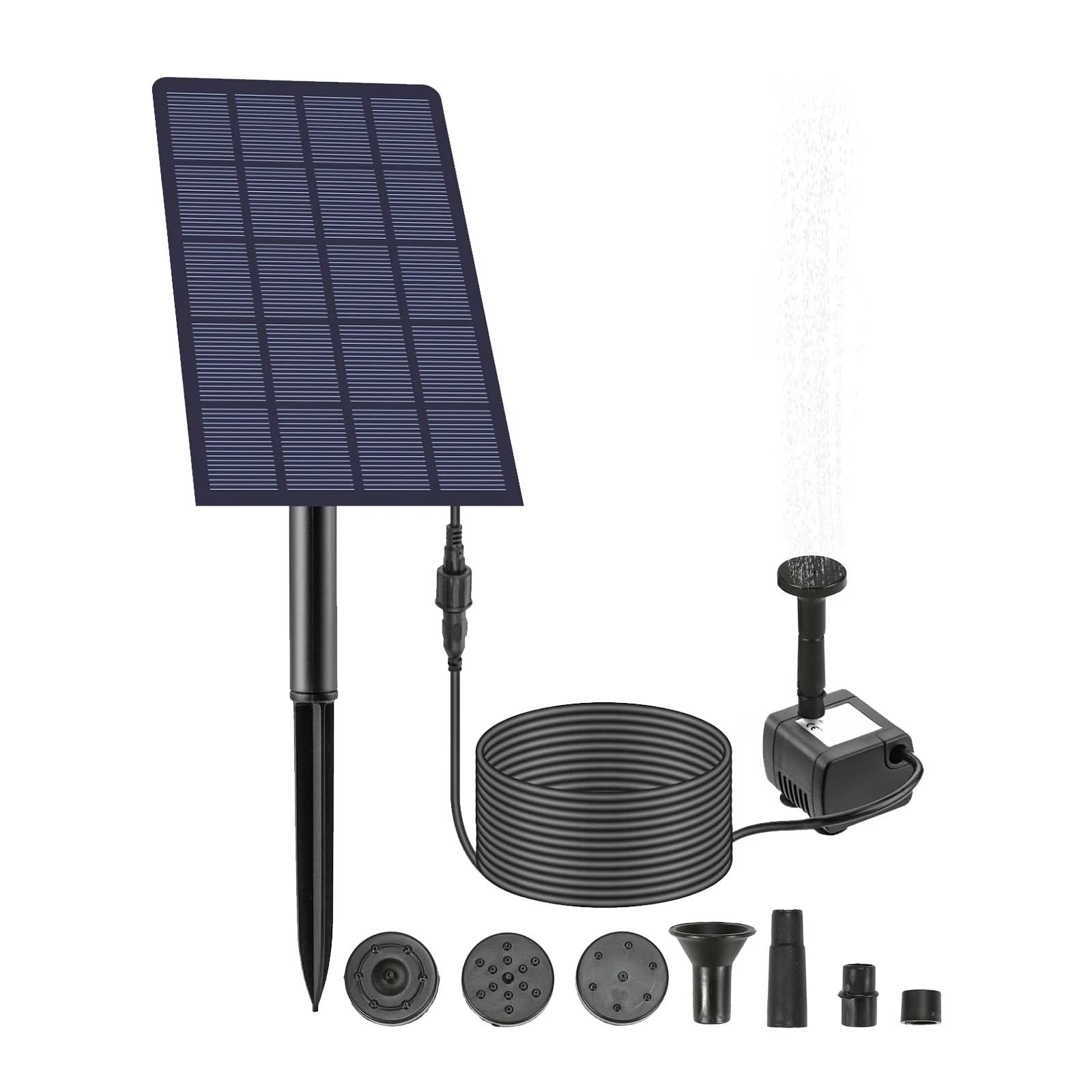 6-in-1 Solar Water Fountain With 4 Spray Nozzles | Floating Design | Auto-Start Solar Power for Ponds & Bird Baths