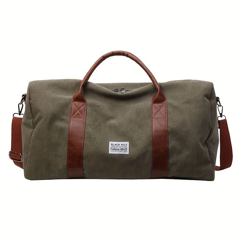 Washed Canvas Duffel Bag with Leather Accents | Black, Green, or Khaki | Spacious Multi-Pocket Carry for Travel and Gym
