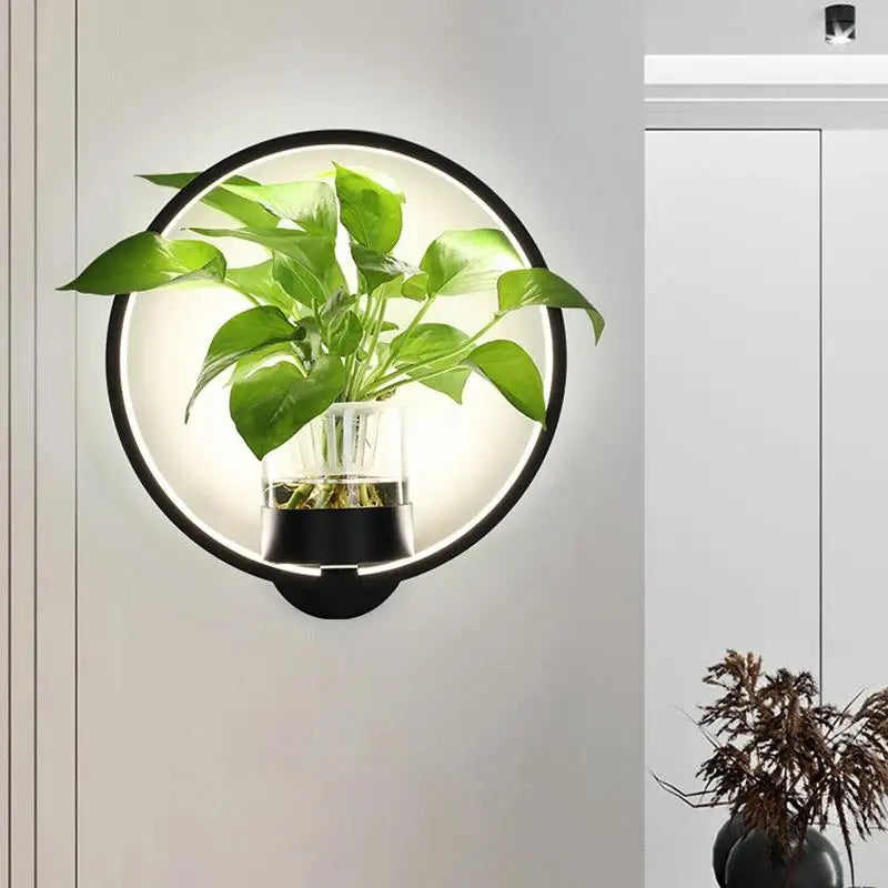 LED Sconce with a Built In Glass Pot | Plant Wall Hanging in Two Shapes, Warm or Cool White | Iron and Aluminum Frame