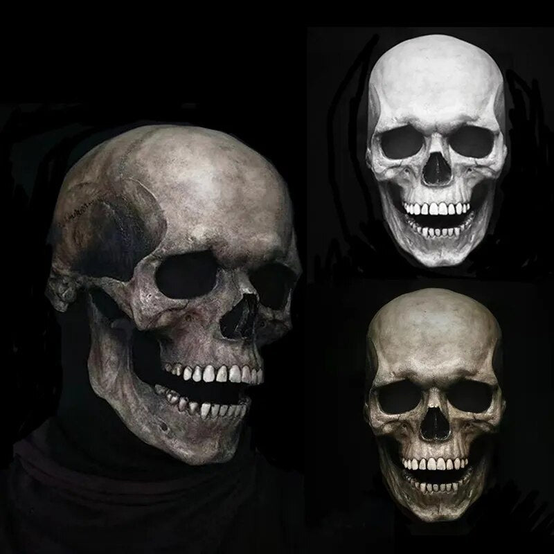 Full head latex skull mask front view with hollow eye sockets