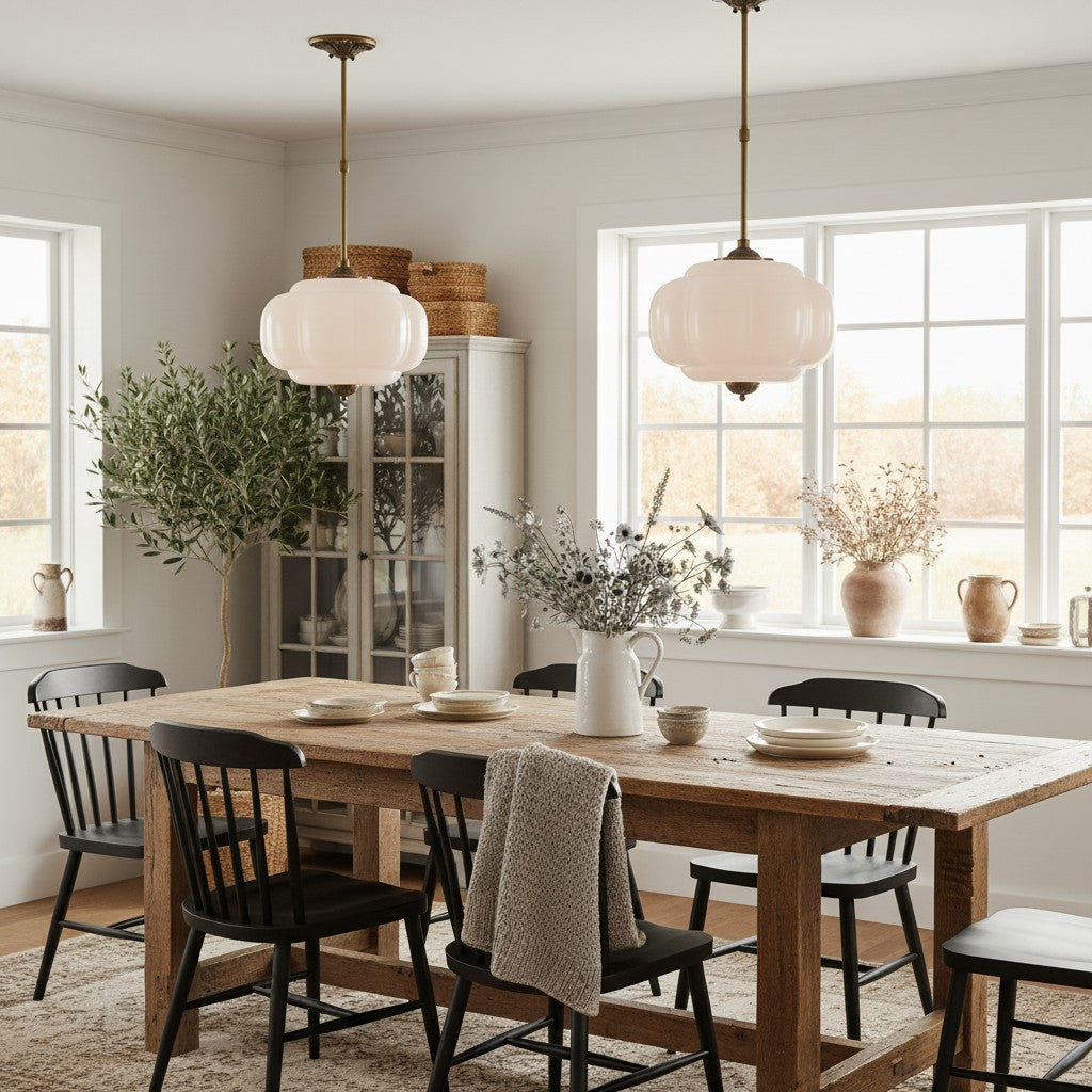 Pumpkin Glass Pendant Light Adjustable Brass
