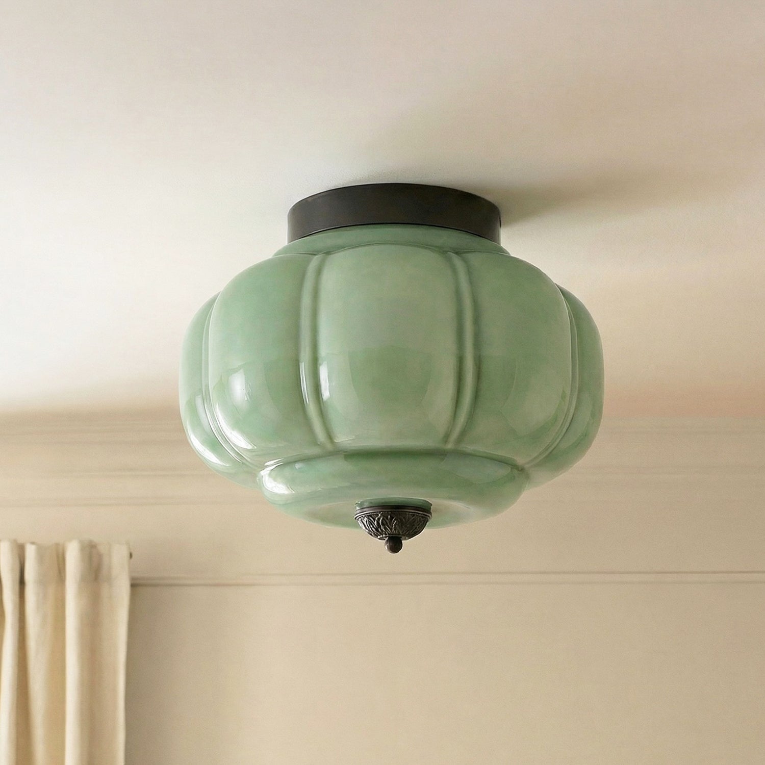 Milk Glass Ceiling Light Pumpkin Semi Flush