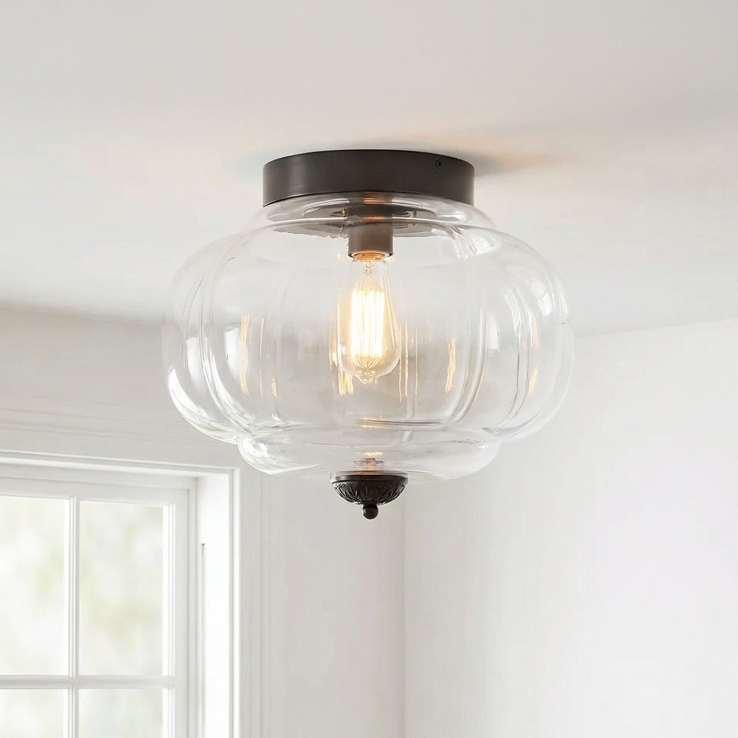 Milk Glass Ceiling Light Pumpkin Semi Flush