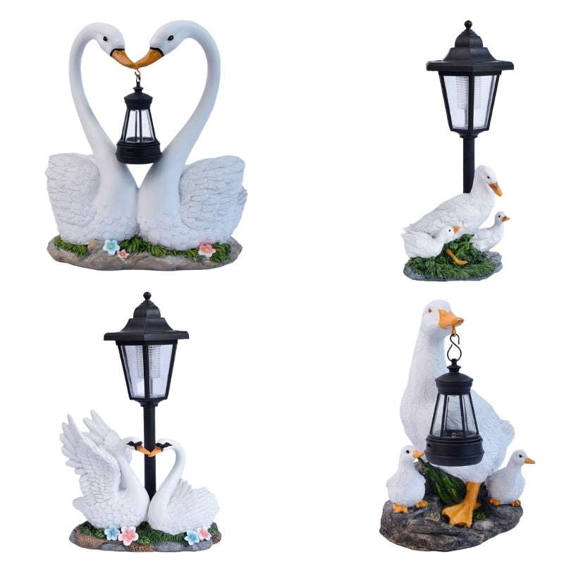Solar-Powered Duck & Swan Garden Ornament with Lantern | 5 Hand-Painted Styles | Auto Dusk-to-Dawn Outdoor Lighting