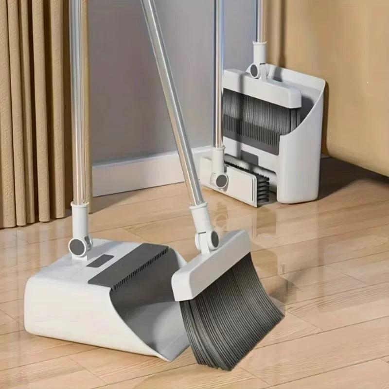 Long Handle Broom, Dustpan and Brush Set | Dense PVC Bristles, Grey or White | Upright Storage for Easy Cleaning