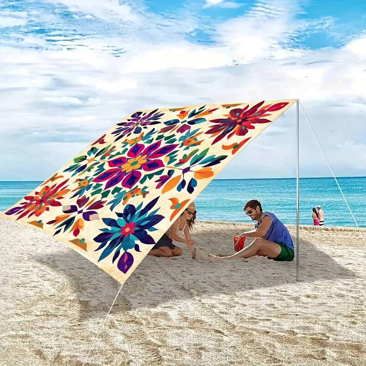 Bohemian Mandala Outdoor Sun Shade Canopy | 4 Sizes, Up to 6-Person Coverage | Polyester Fabric with Hanging Rings