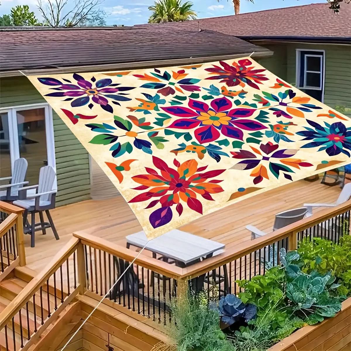 Bohemian Mandala Outdoor Sun Shade Canopy | 4 Sizes, Up to 6-Person Coverage | Polyester Fabric with Hanging Rings