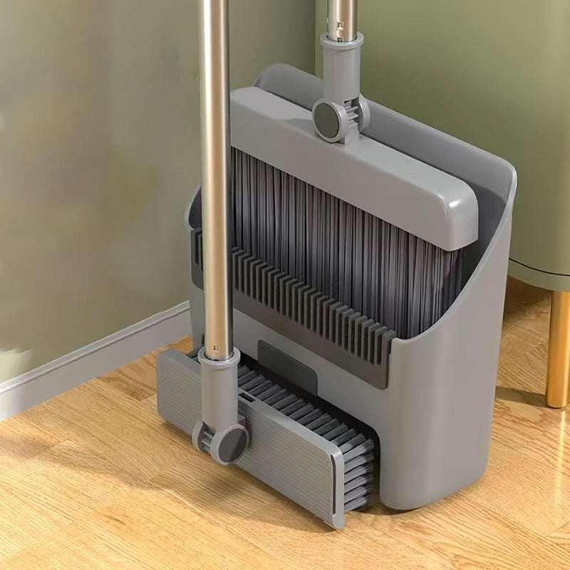 Long Handle Broom, Dustpan and Brush Set | Dense PVC Bristles, Grey or White | Upright Storage for Easy Cleaning