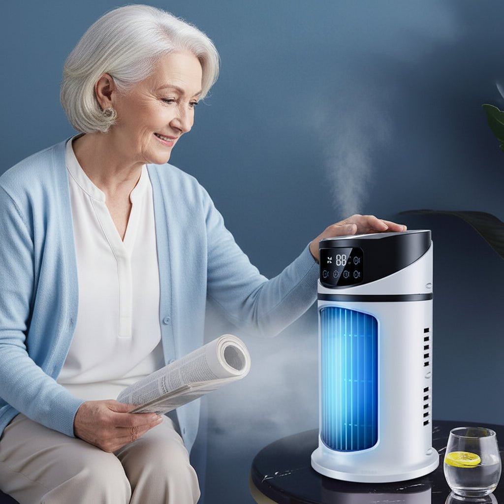Portable Evaporative Air Cooler with Fan & Humidifier | USB Powered, 300ml Tank | Compact Desk Cooling