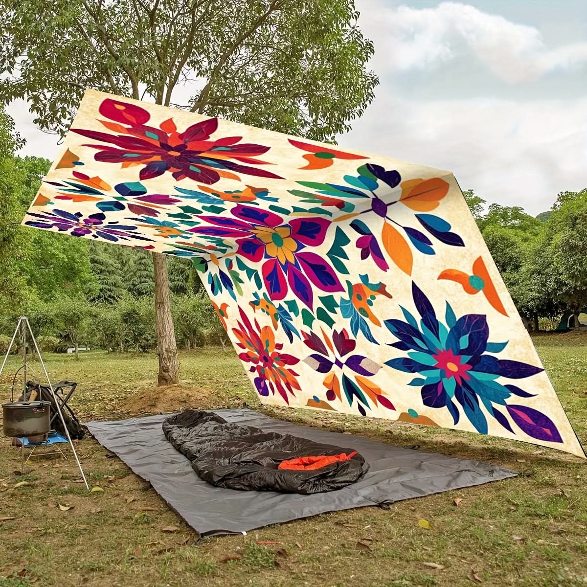 Bohemian Mandala Outdoor Sun Shade Canopy | 4 Sizes, Up to 6-Person Coverage | Polyester Fabric with Hanging Rings