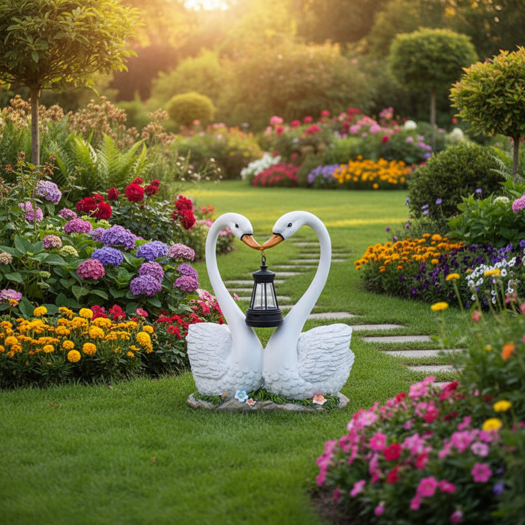 Solar-Powered Duck & Swan Garden Ornament with Lantern | 5 Hand-Painted Styles | Auto Dusk-to-Dawn Outdoor Lighting