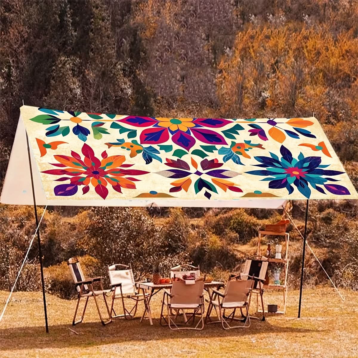 Bohemian Mandala Outdoor Sun Shade Canopy | 4 Sizes, Up to 6-Person Coverage | Polyester Fabric with Hanging Rings