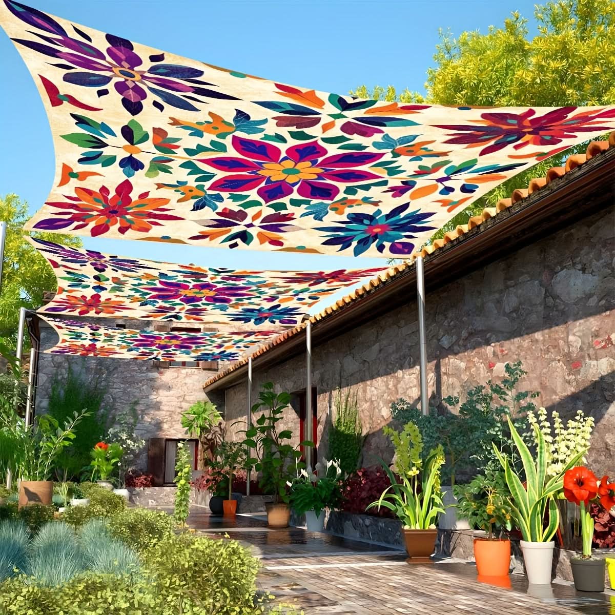 Bohemian Mandala Outdoor Sun Shade Canopy | 4 Sizes, Up to 6-Person Coverage | Polyester Fabric with Hanging Rings