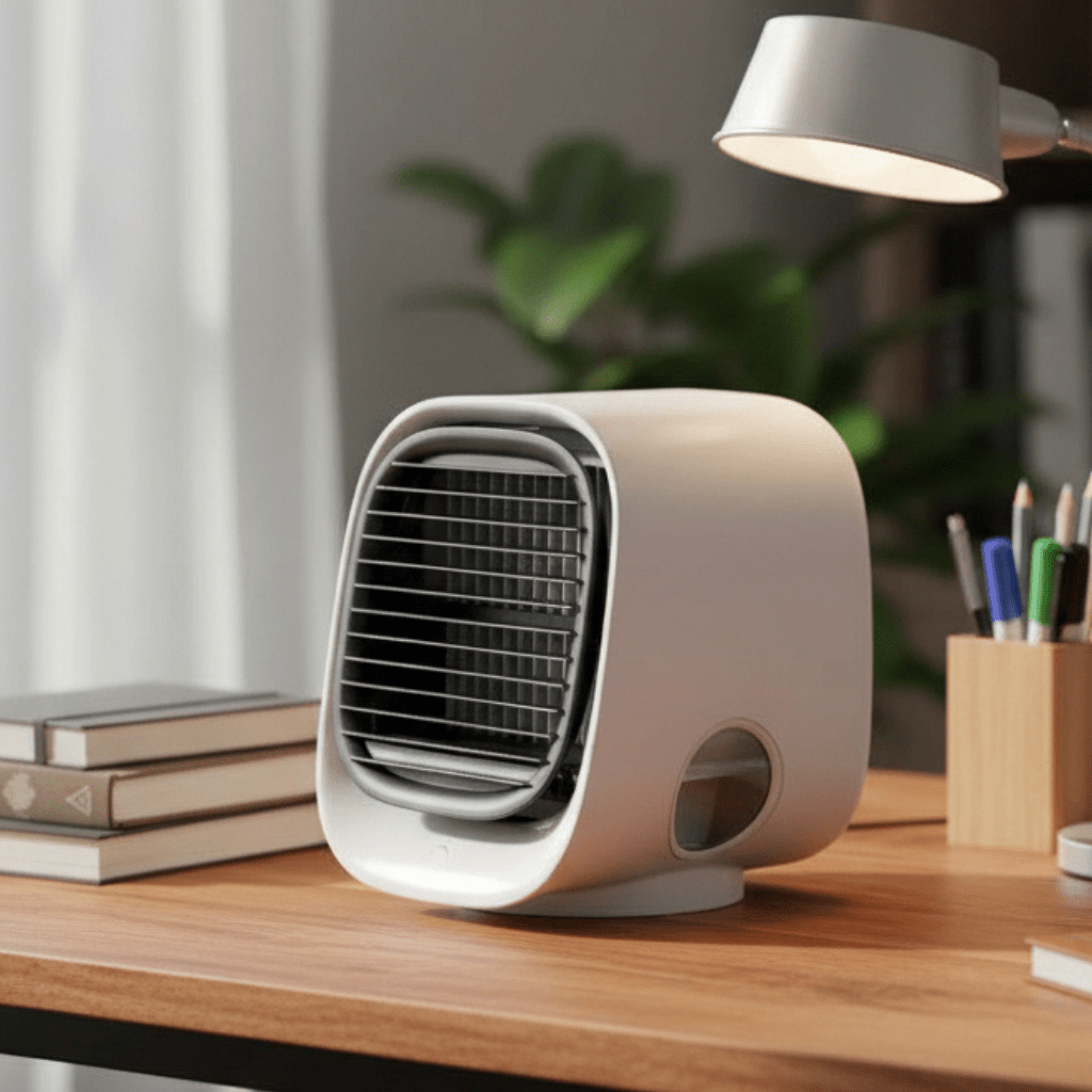 Compact 2-in-1 Air Cooler & Humidifier with LED Light | USB Powered, Auto Shut-Off | Quiet Desk Cooling
