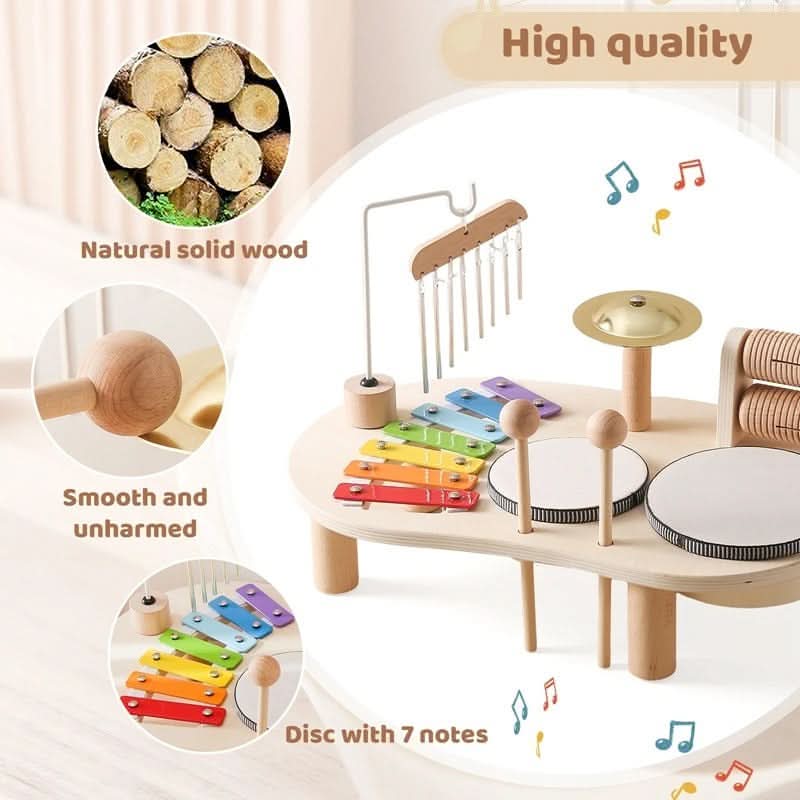 8-Piece Wooden Musical Toy Set | Xylophone, Drum, Cymbals & Rattle | Educational Instrument Play for Ages 12M+