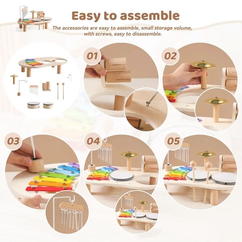 8-Piece Wooden Musical Toy Set | Xylophone, Drum, Cymbals & Rattle | Educational Instrument Play for Ages 12M+