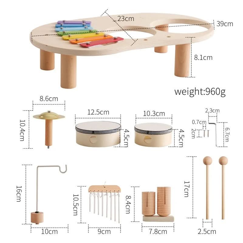 8-Piece Wooden Musical Toy Set | Xylophone, Drum, Cymbals & Rattle | Educational Instrument Play for Ages 12M+