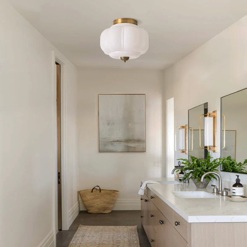 Milk Glass Ceiling Light Pumpkin Semi Flush