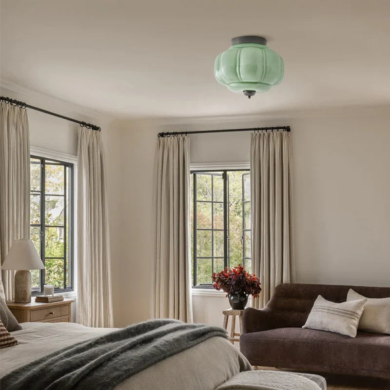 Milk Glass Ceiling Light Pumpkin Semi Flush