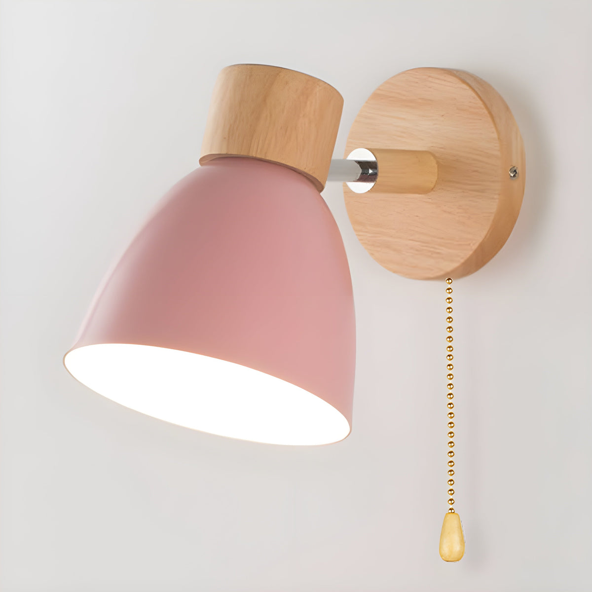 Nordic Wood Wall Sconce with an Adjustable Head for the Bedroom | Built In Switch and E27 Fitting | Five Colors