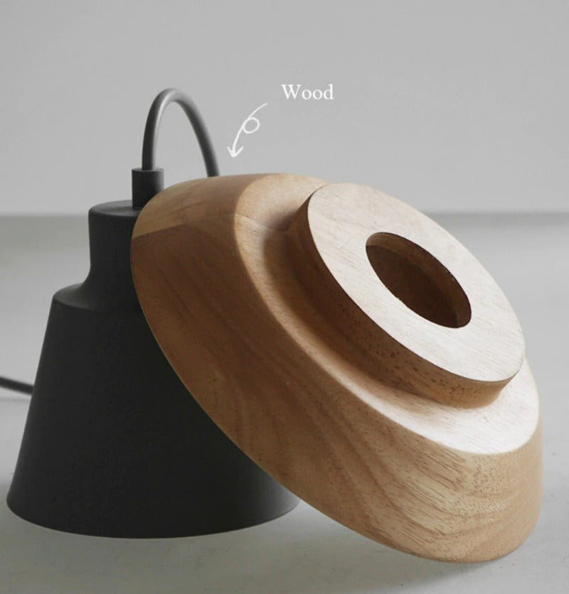 Nordic Wood Pendant Light with Aluminum Shade