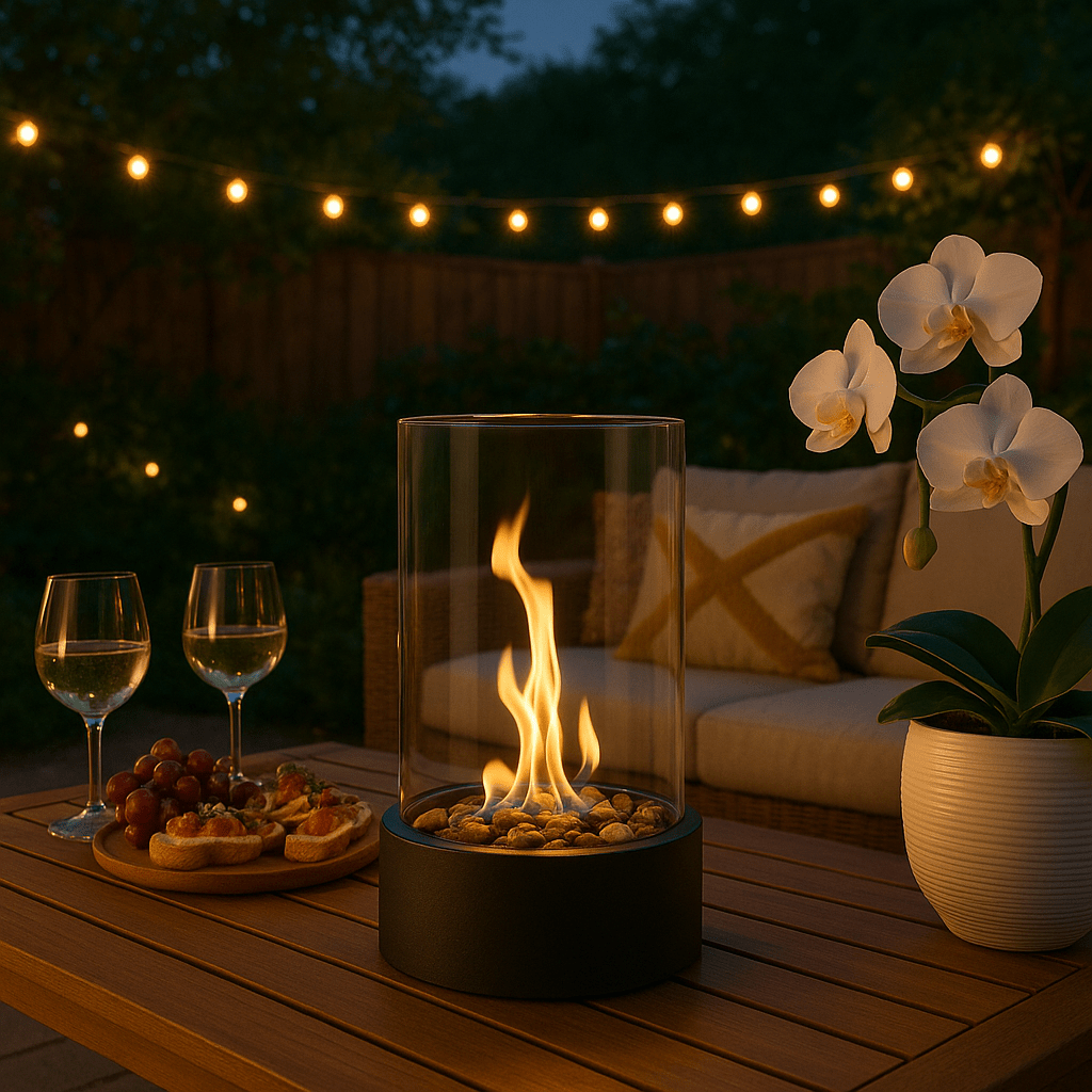 Modern Bioethanol Table Fireplace | Indoor & Outdoor Fire Pit | Smoke-Free Real Flame Ambiance for Patios & Living Rooms