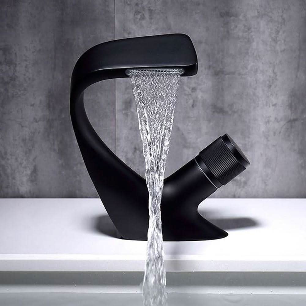 AQUACASCADE Basin Tap - Modern brass waterfall basin tap for luxurious bathroom design
