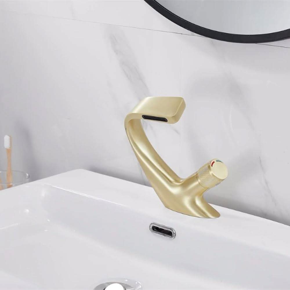 AQUACASCADE Basin Tap - Modern brass waterfall basin tap for luxurious bathroom design