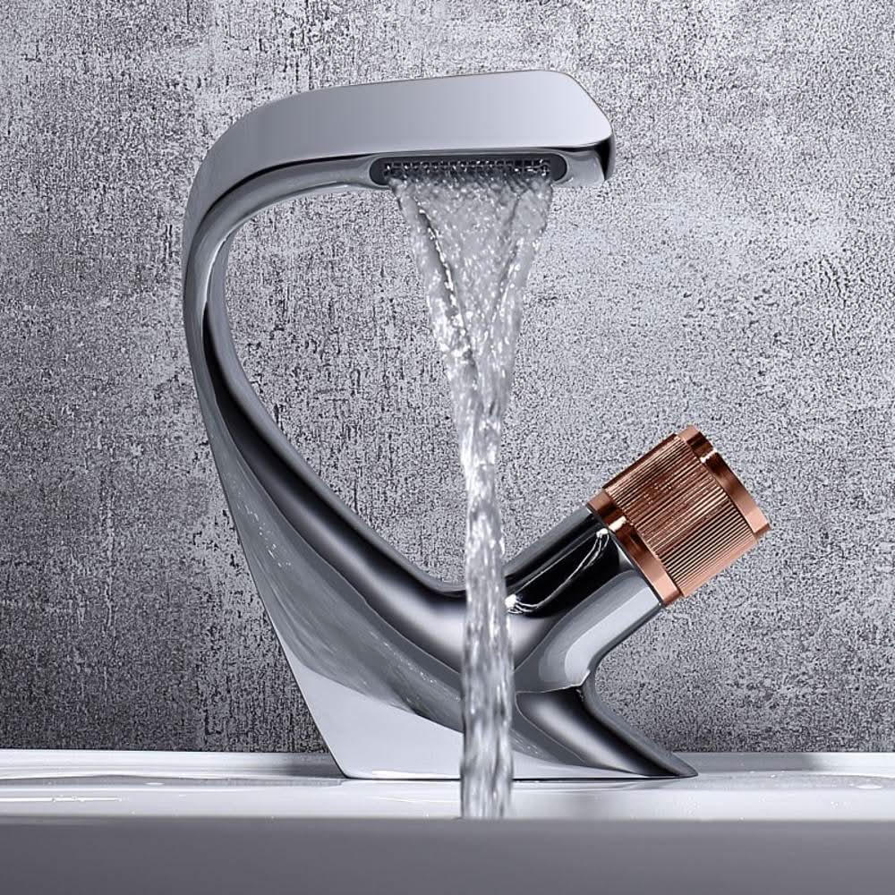AQUACASCADE Basin Tap - Modern brass waterfall basin tap for luxurious bathroom design