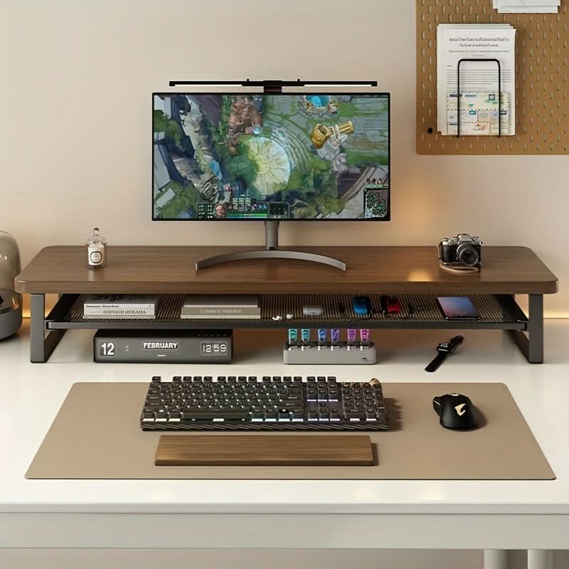 Dual-Layer Monitor Stand With Pull-Out Storage Drawer | 3 Widths 19.7-39.4 In | MDF & Metal, Holds Up to 33 Lbs