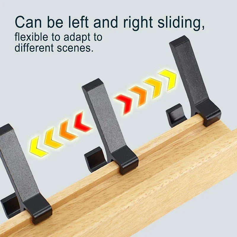 Nordic Coat Racks for Wall with 5 Movable Double Hooks | Rubberwood and Aluminum Hallway Rail | 40 cm Wide in Black
