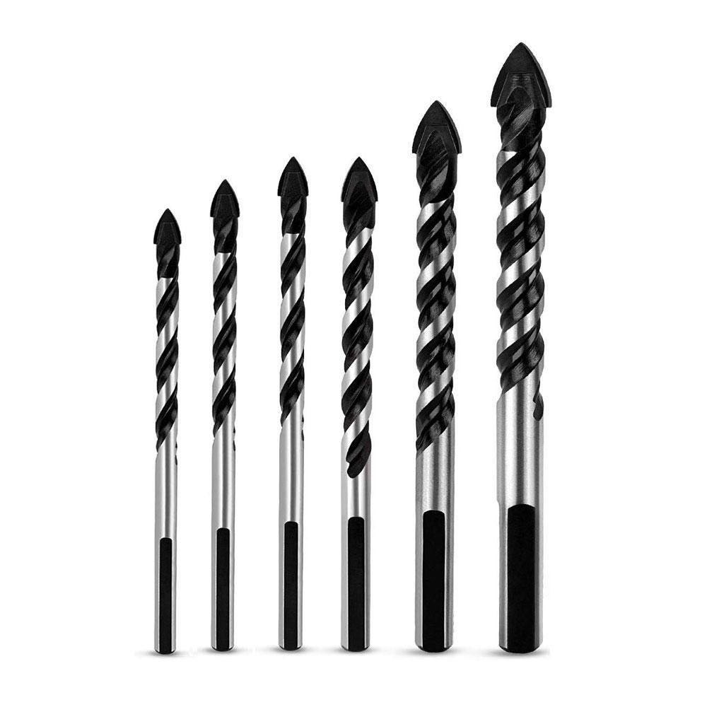 Six Piece Multi Material Drill Bit Set, 4 to 12 mm | Made for Tile, Concrete and Metal | Orange or Black Tips