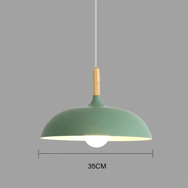 Nordic Oak Wood Light Ceiling Fixture with 35 cm Dome Shade | Energy-Saving LED Pendant for Living Room or Bedroom