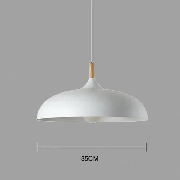 Nordic Oak Wood Light Ceiling Fixture with 35 cm Dome Shade | Energy-Saving LED Pendant for Living Room or Bedroom