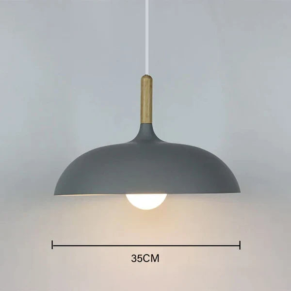 Nordic Oak Wood Light Ceiling Fixture with 35 cm Dome Shade | Energy-Saving LED Pendant for Living Room or Bedroom