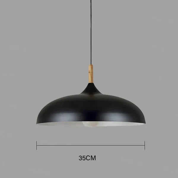 Nordic Oak Wood Light Ceiling Fixture with 35 cm Dome Shade | Energy-Saving LED Pendant for Living Room or Bedroom