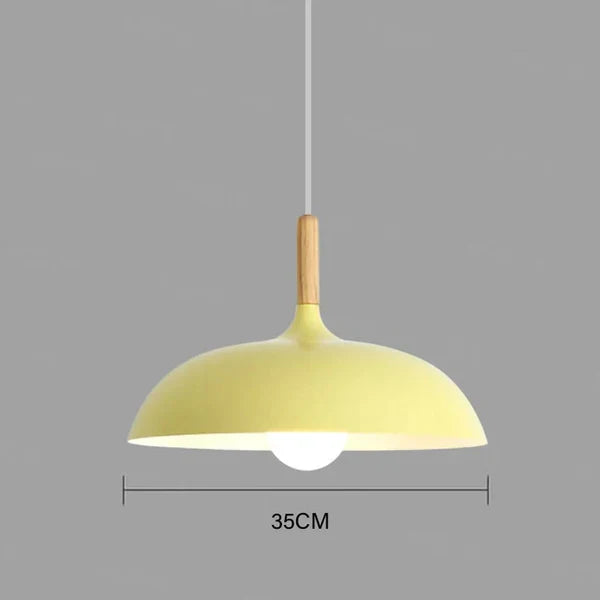 Nordic Oak Wood Light Ceiling Fixture with 35 cm Dome Shade | Energy-Saving LED Pendant for Living Room or Bedroom