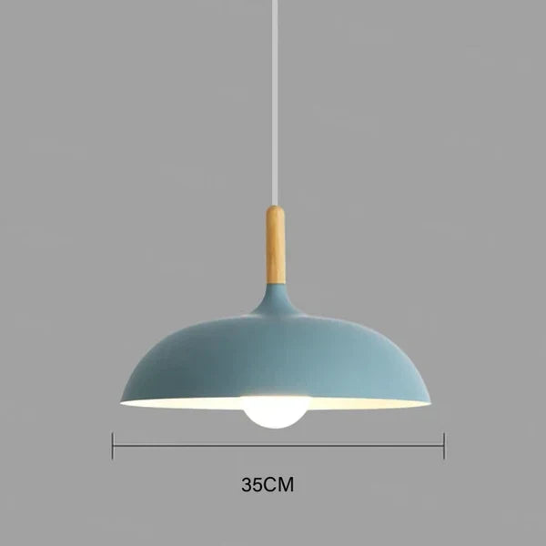 Nordic Oak Wood Light Ceiling Fixture with 35 cm Dome Shade | Energy-Saving LED Pendant for Living Room or Bedroom