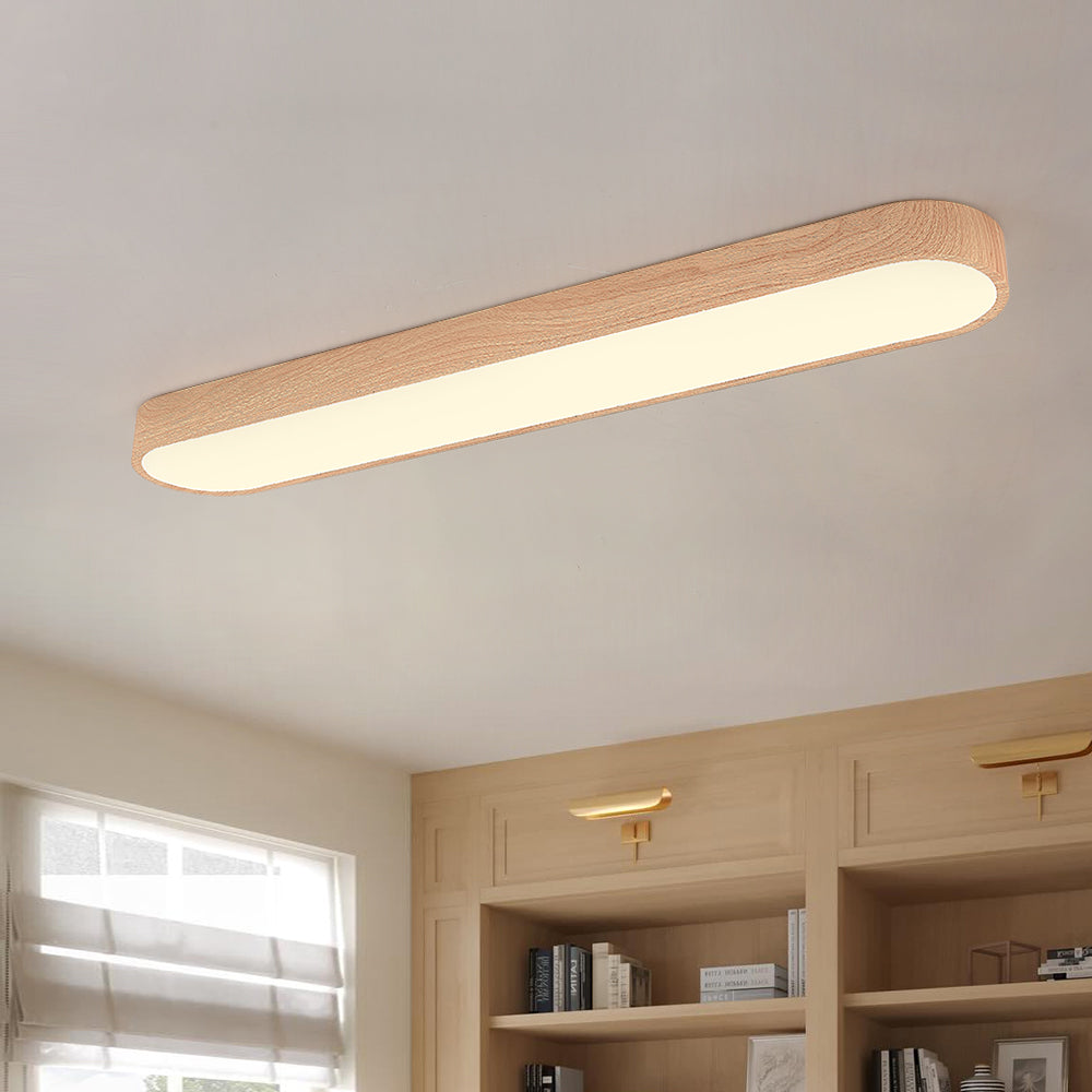 LED Oval Ceiling Light Wood Accent