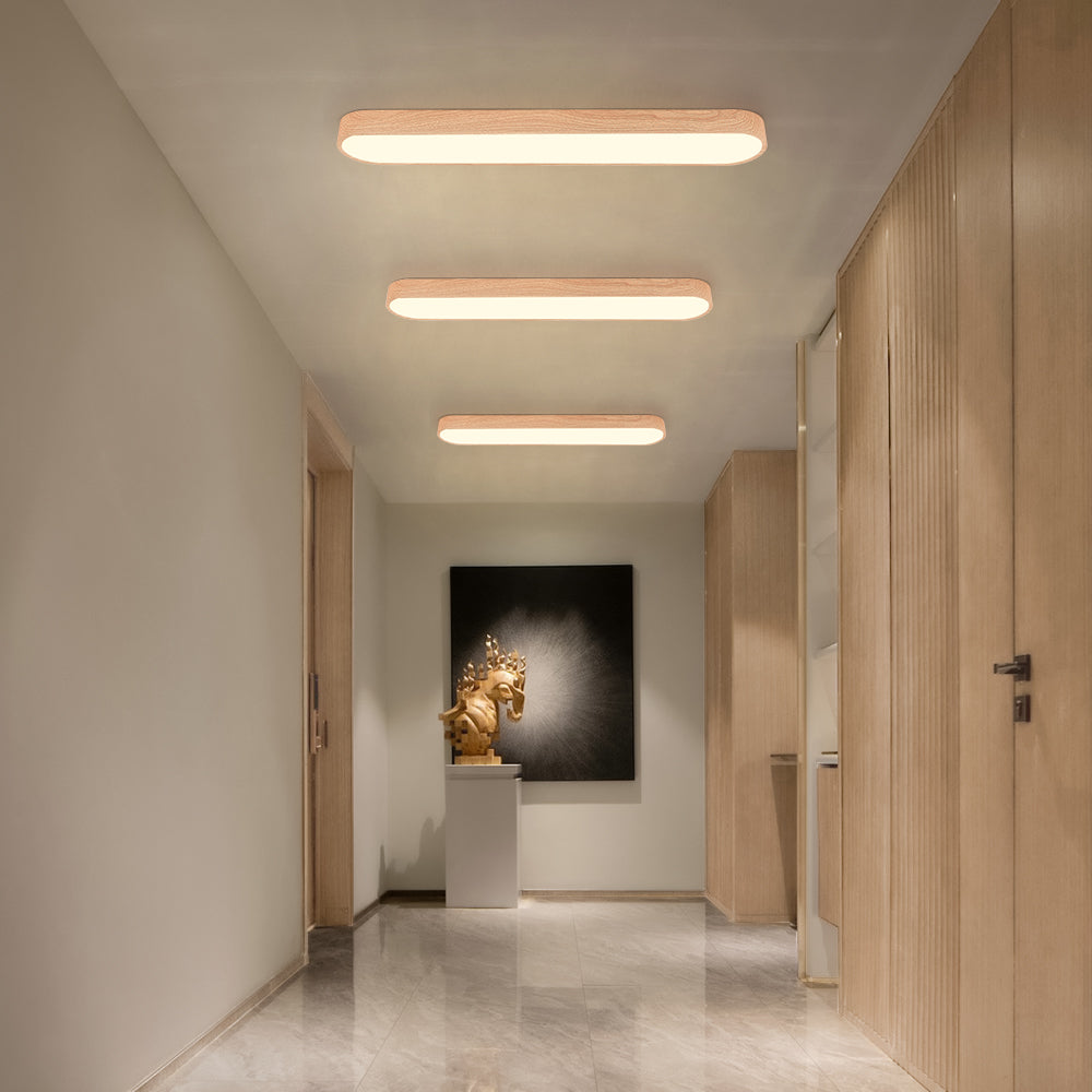 LED Oval Ceiling Light Wood Accent