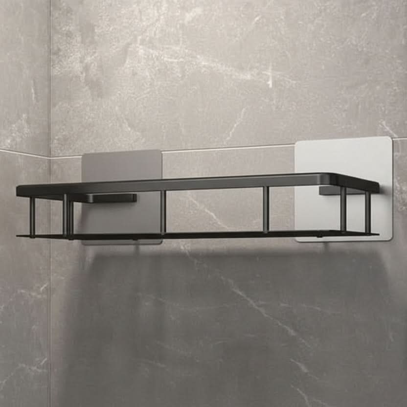 Adhesive No-Drill Bathroom Shelf | Black or Silver, 10 Style & Size Options | Wall-Mount Shower Storage Organizer