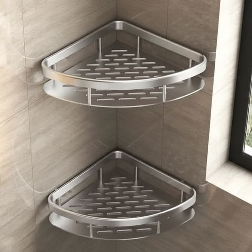 Adhesive No-Drill Bathroom Shelf | Black or Silver, 10 Style & Size Options | Wall-Mount Shower Storage Organizer